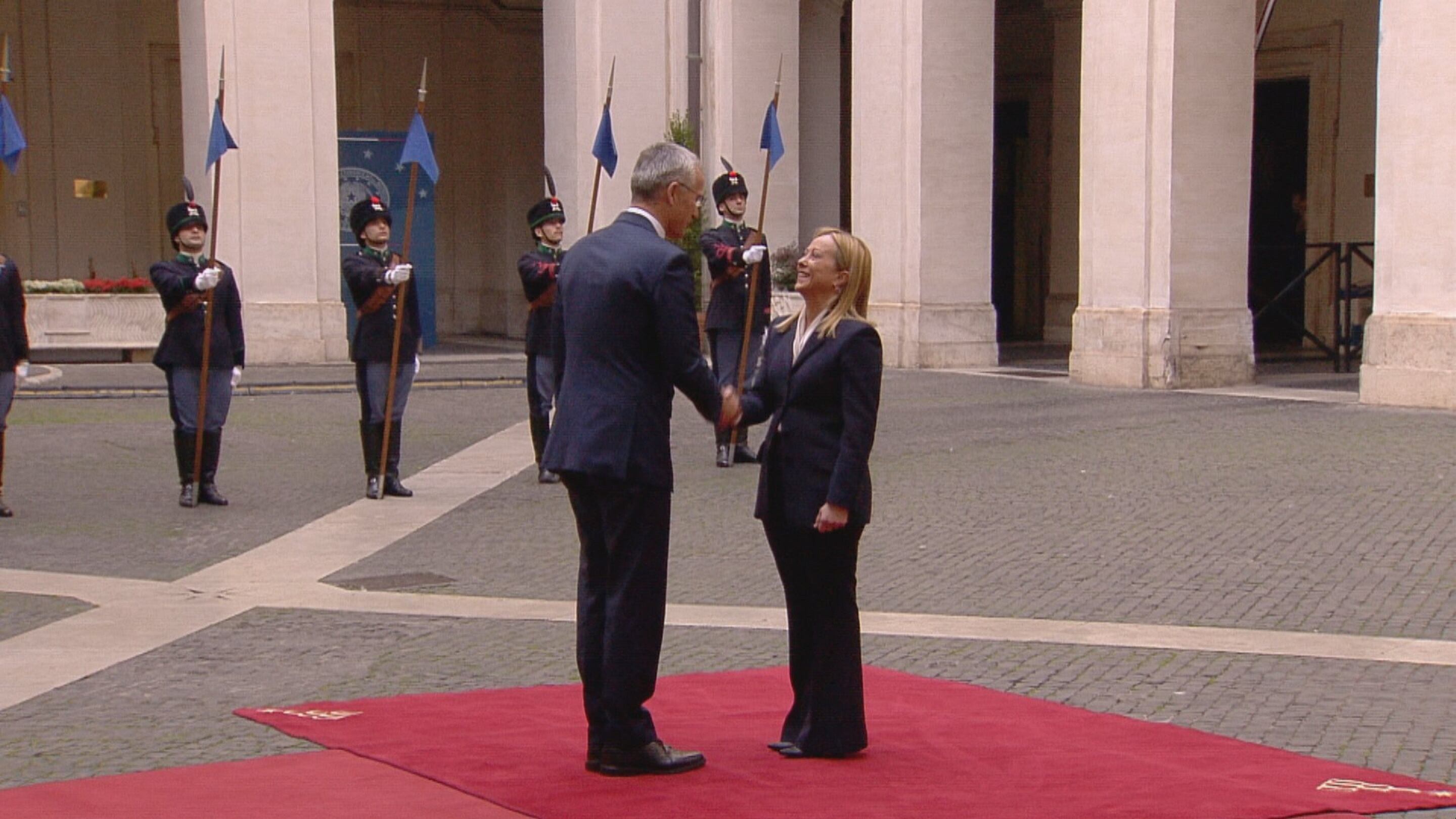 Encuentro entre el secretario general de la OTAN, Jens Stoltenberg, y la primera ministra italiana, Giorgia Meloni. Foto: cortesía Palacio Chigi