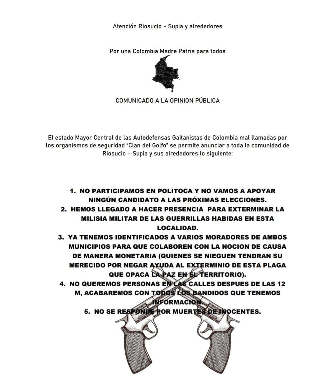 Comunicado referenciado en la nota