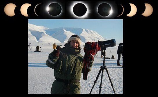 Diana fotografiando un eclipse solar en el Polo Norte. 2015