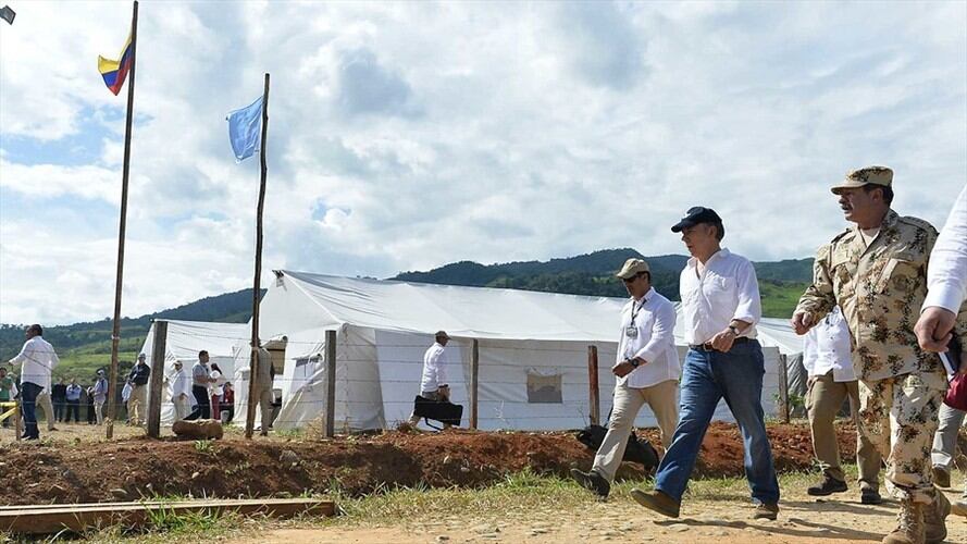 Mesetas. 05 de enero de 2016. Visita del Presidente Juan Manuel Santos a Zona Veredal de Transición y Normalización en Mesetas Meta.. Foto: Colprensa