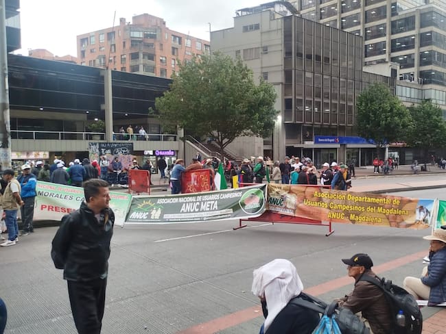 Campesinos protestan frente al MinAgricultura en Bogotá: bloqueo en la Carrera Séptima
