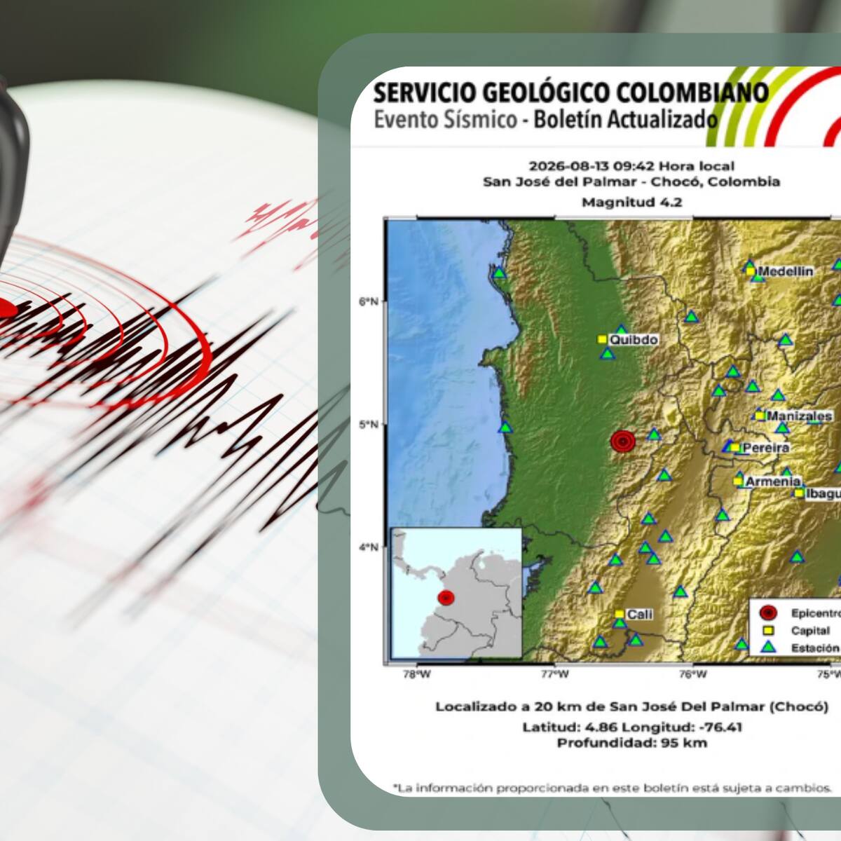 Se registró nuevo temblor de 4.2 HOY 13 de agosto en San José del Palmar, Chocó, según el SGC