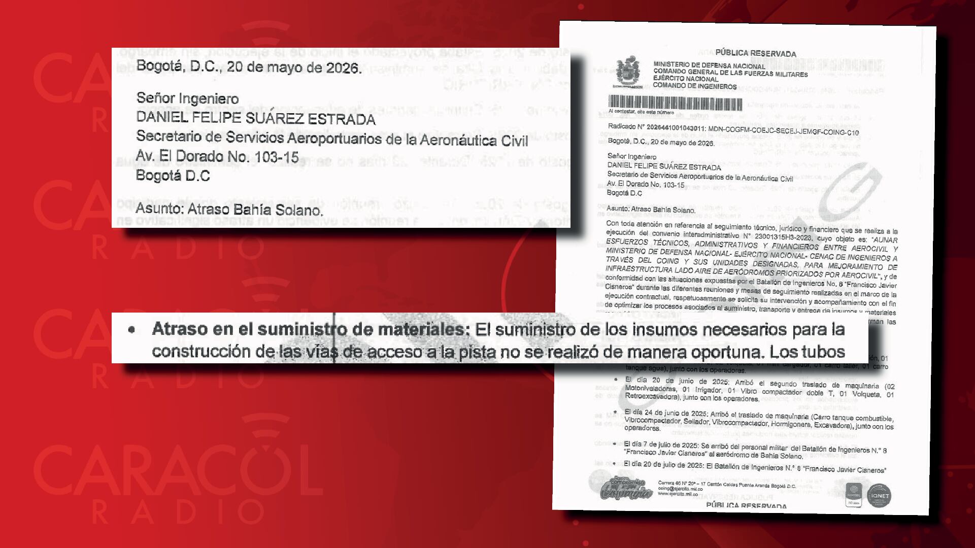 Los oficios del Comando de Ingenieros del Ejército a la Aerocivil.