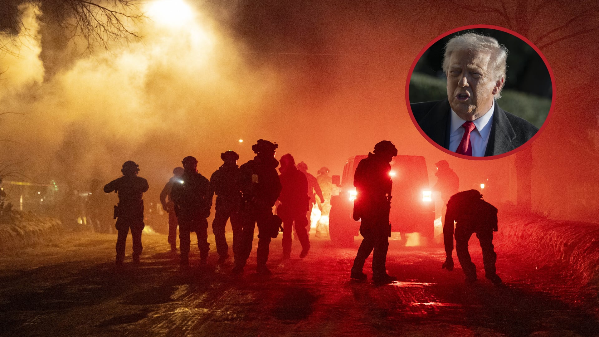 Agentes estadounidenses en protestas contra el ICE en Mineápolis. Foto: Mostafa BassimDonald Trump. Foto: Celal Gunes