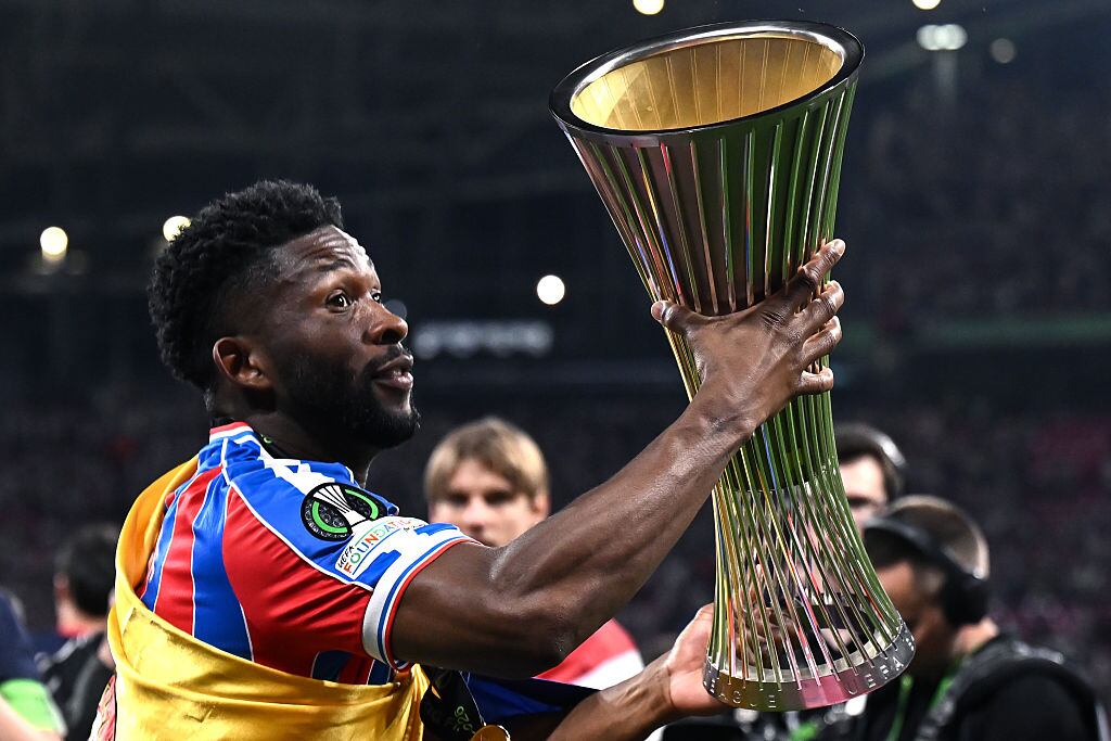 LEIPZIG, GERMANY - MAY 27: Jefferson Lerma of Crystal Palace celebrates at the end of the UEFA Conference League Final 2026 match between Crystal Palace FC and Rayo Vallecano de Madrid at Football Arena Leipzig on May 27, 2026 in Leipzig, Germany. (Photo by Image Photo Agency/Getty Images)