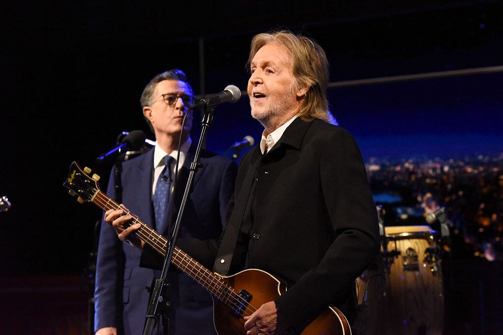 NEW YORK - MAY 21: Stephen Colbert and Paul McCartney on the CBS series The Late Show with Stephen Colbert, scheduled to air on the CBS Television Network. (Photo by Scott Kowalchyk/CBS via Getty Images)