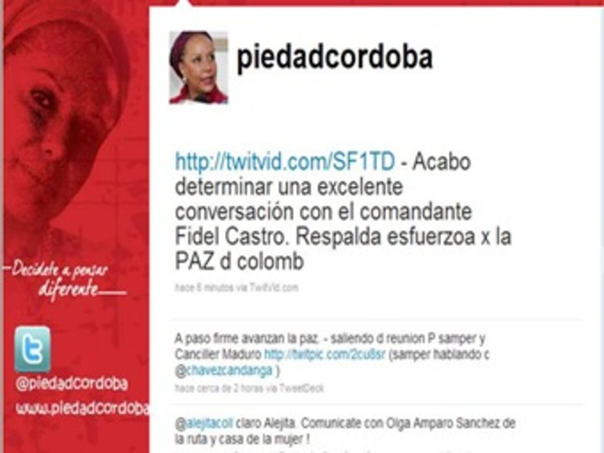 Fidel Castro respalda los esfuerzos de paz, dice Piedad Córdoba