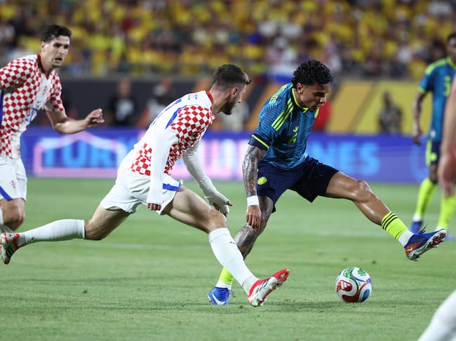 ORLANDO, FL - MARCH 26: Colombia Richard Rios tires to juke a defender in the first half during the Road to 26 match between Colombia and Croatia on Thursday, March 26, 2026 at Camping World Stadium in Orlando, FL (Photo by Peter Joneleit/Icon Sportswire via Getty Images)