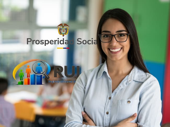 Mujer colombiana y, a su lado, los logos de Prosperidad Social y el RUI. Fotos: Getty Images, DPS y RUI.