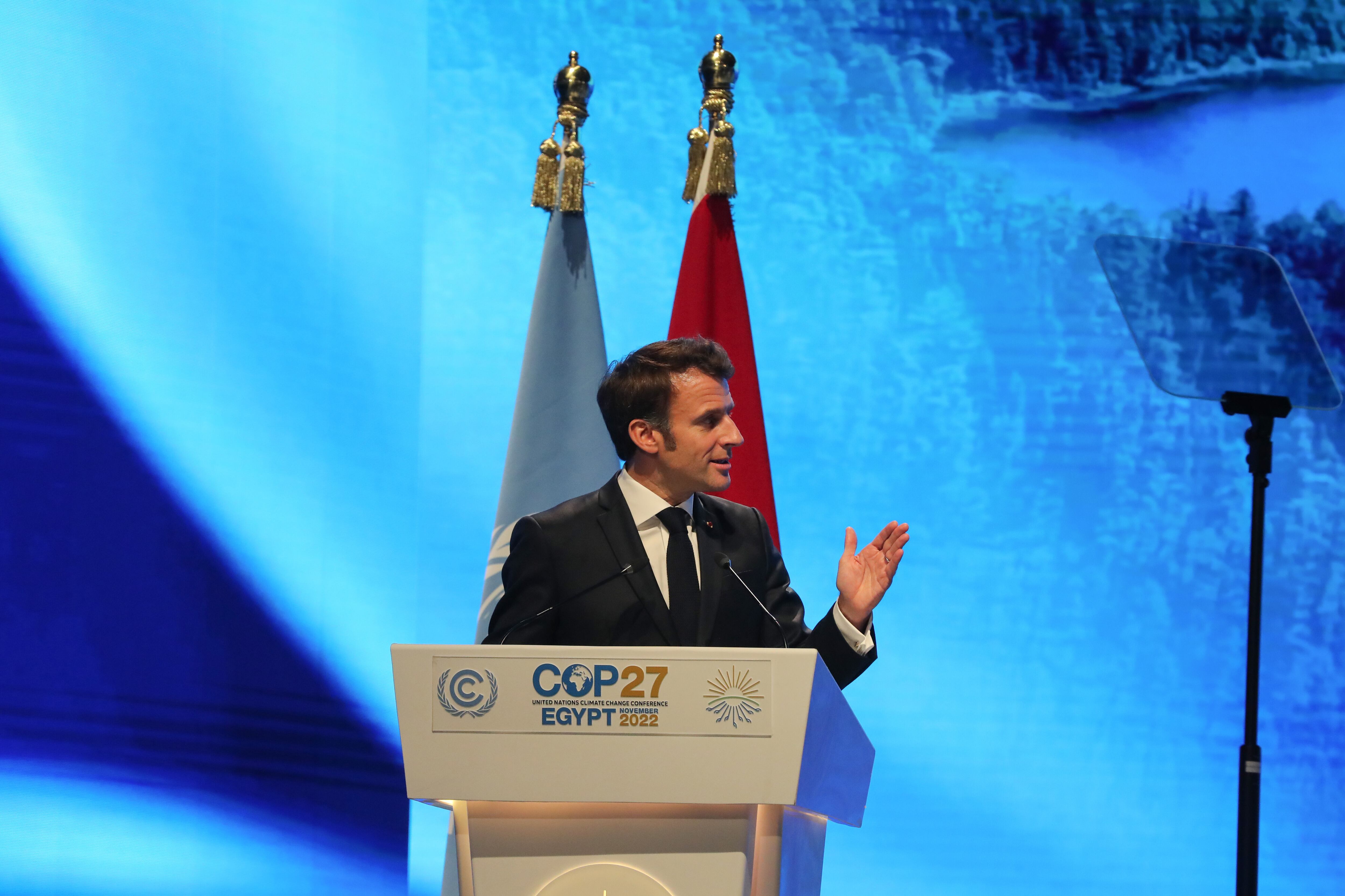 El presidente francés, Emmanuel Macron, durante su intervención en la COP27.
