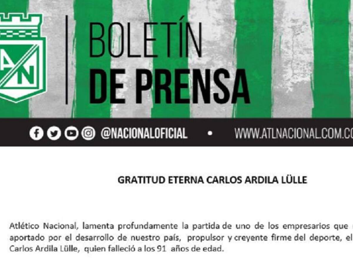 Atlético Nacional se sumó a las condolencias al empresario Ardila Lülle