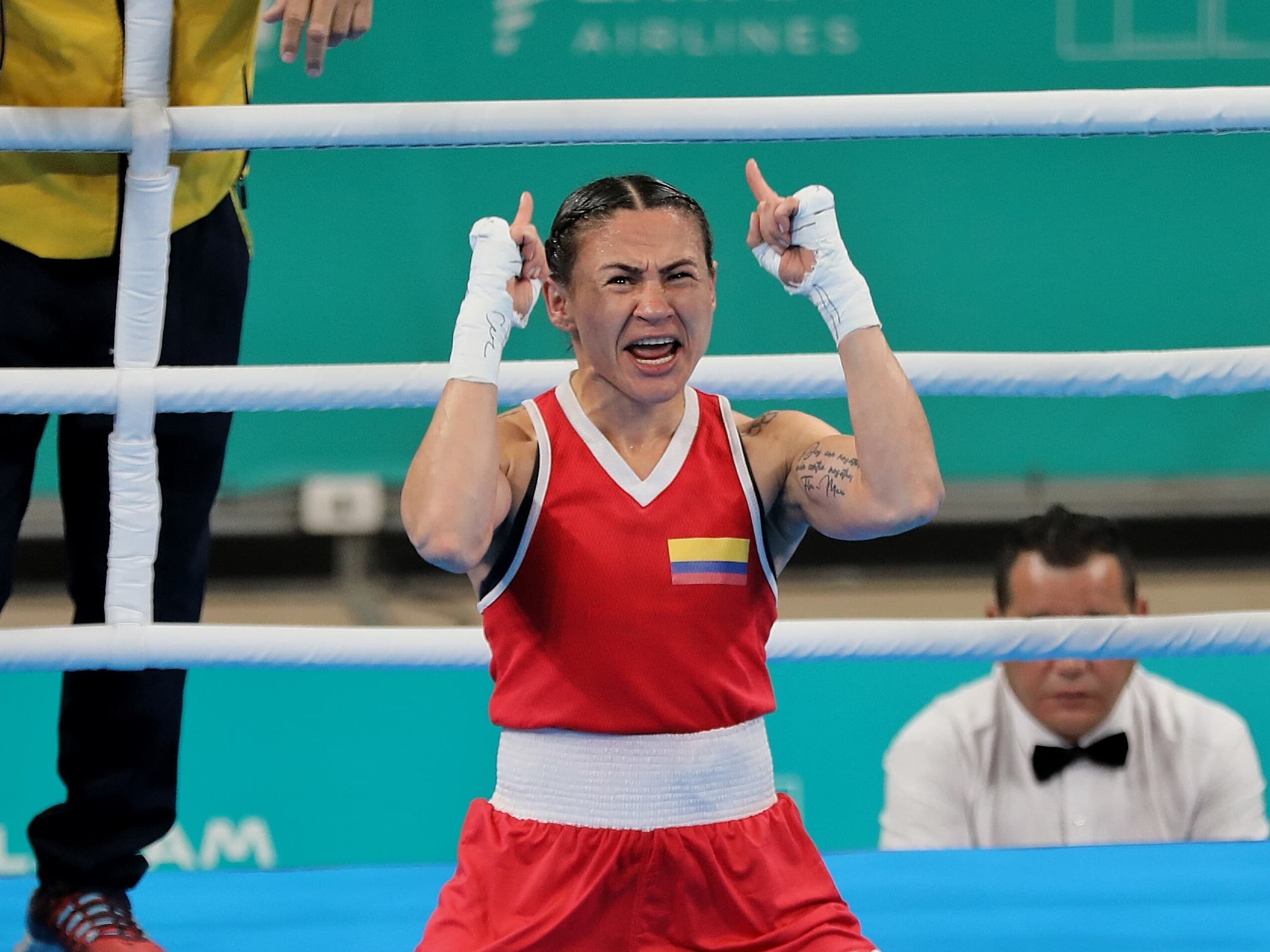 Jenny Arias festeja su victoria en los Juegos Panamericanos / Comité Olímpico Colombiano.