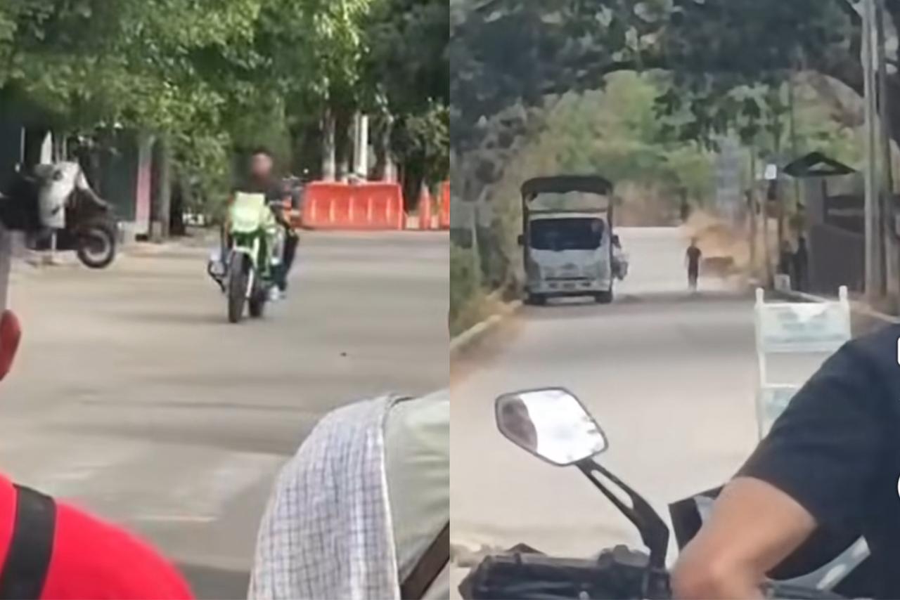 Atacan con drones explosivos la estación de Policía y un camión de Carabineros en Ataco, Tolima. Foto: captguras de pantalla de video suministrado. 