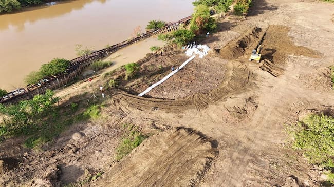 Restringen acceso a 100 metros de punto crítico del río Sinú en San Pelayo, Córdoba. Foto: prensa Alcaldía de San Pelayo.