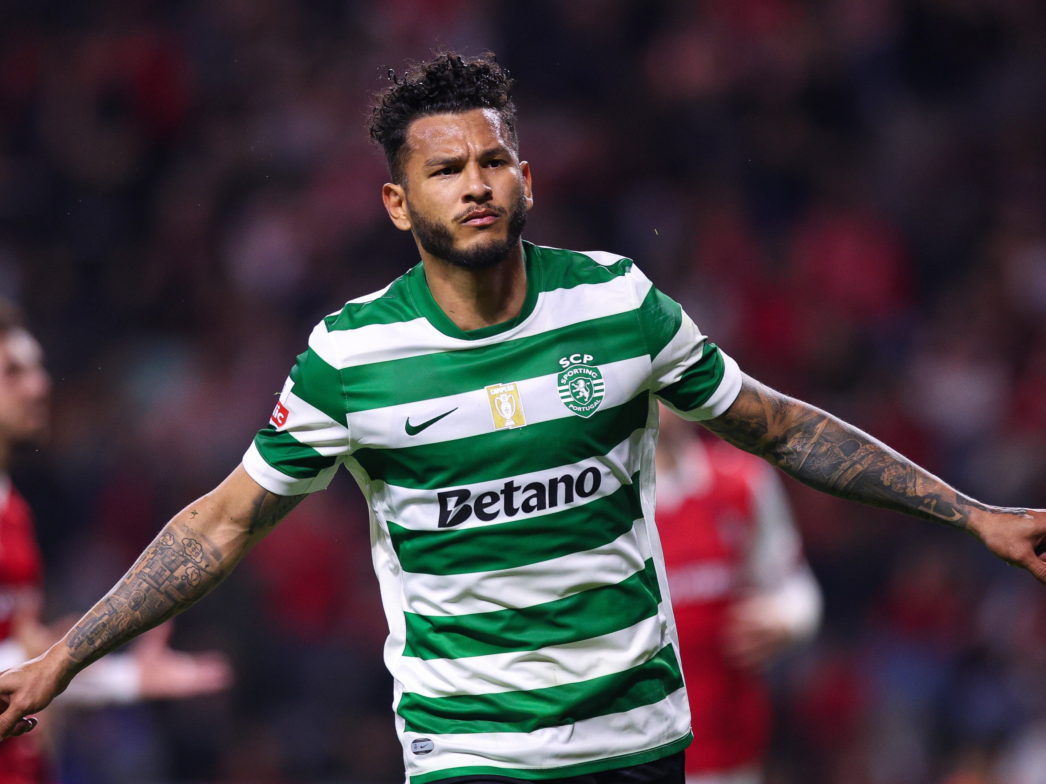 Luis Díaz celebra un gol con el Sporting Lisboa. (Photo by Diogo Cardoso/Getty Images)