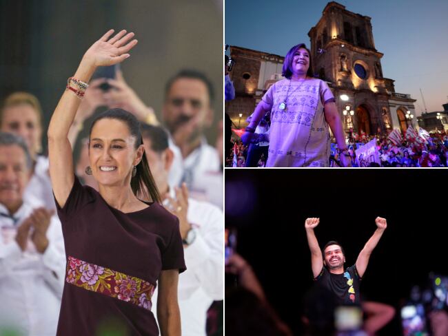 Candidatos elecciones presidenciales México 2024. Claudia Sheinbaum, Xóchilt Gávez y Jorge Máynez.