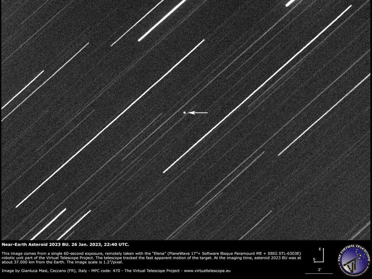 Asteroide 2023 BU fue captado acercándose a 3.600 km. de la Tierra
