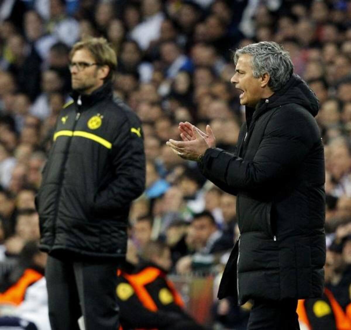 Kloop y Mourinho durante el partido de vuelta de las semifinales.