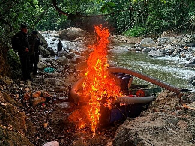 Autoridades destruyen mina ilegal de los Libertadores del Tolima, estructura del Clan del Golfo. Foto: suministrada.
