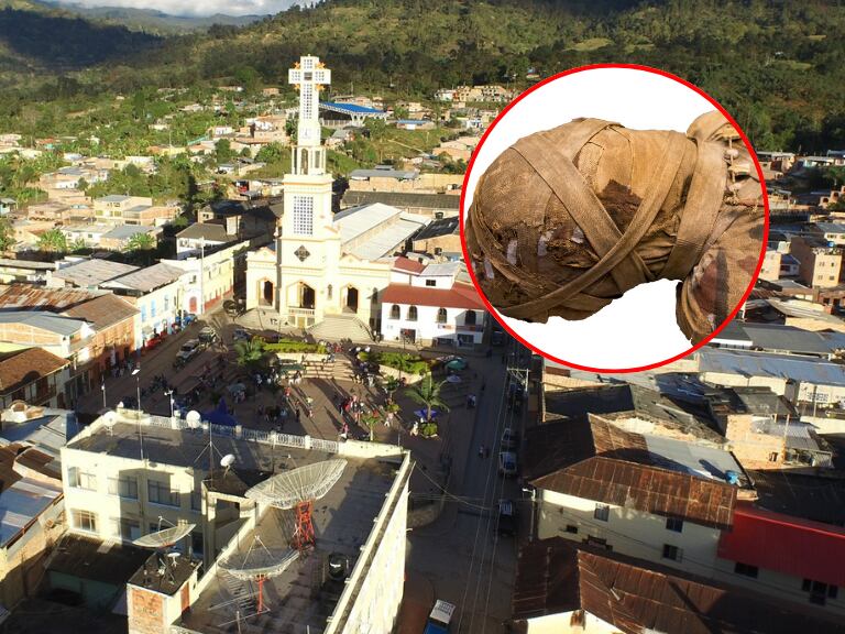 Imagen de referencia de momia, GettyImages // Foto de la Alcaldía Municipal del pueblo de Colombia donde se pueden ver momias