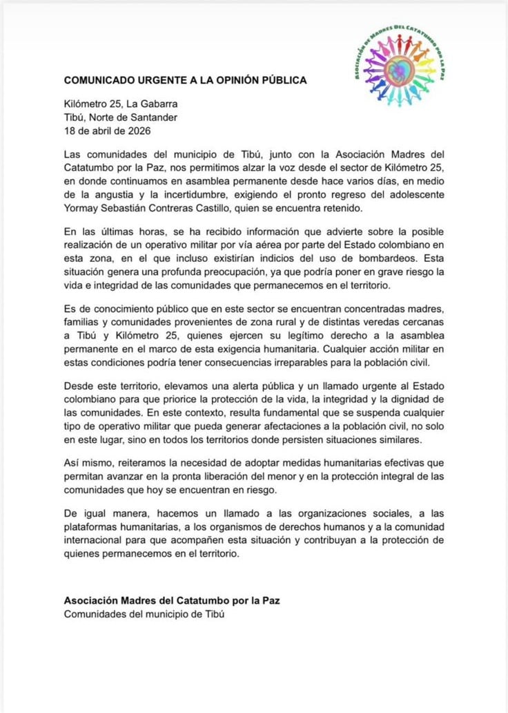Comunicado Madres del Catatumbo por la Paz.