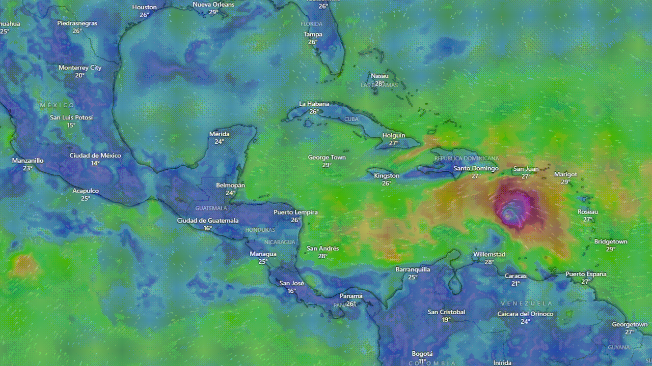 Así será la ruta del huracán Beryl por el Caribe hasta el 7 de julio