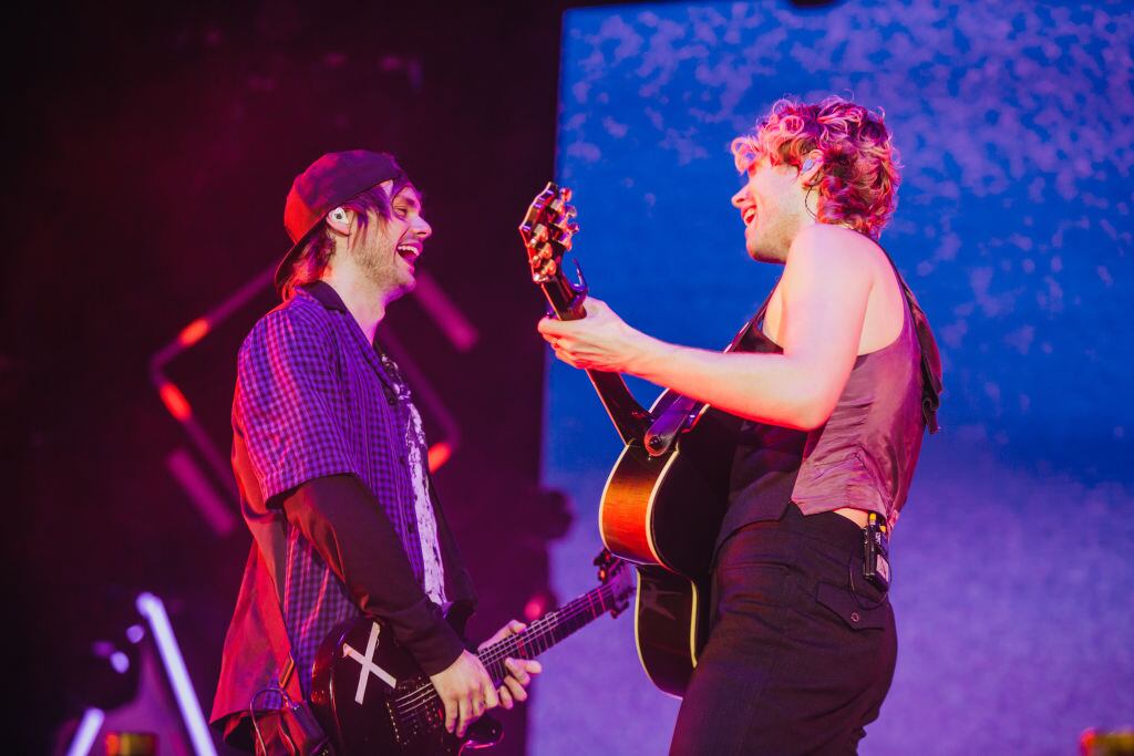 MONTERREY, MEXICO - MARCH 31: Michael Clifford and Luke Hemmings of 5 Seconds of Summer perform, during first day of Pa'l Norte Festival 2023 at Parque Fundidora on March 31, 2023 in Monterrey, Mexico. (Photo by Medios y Media/Getty Images)
