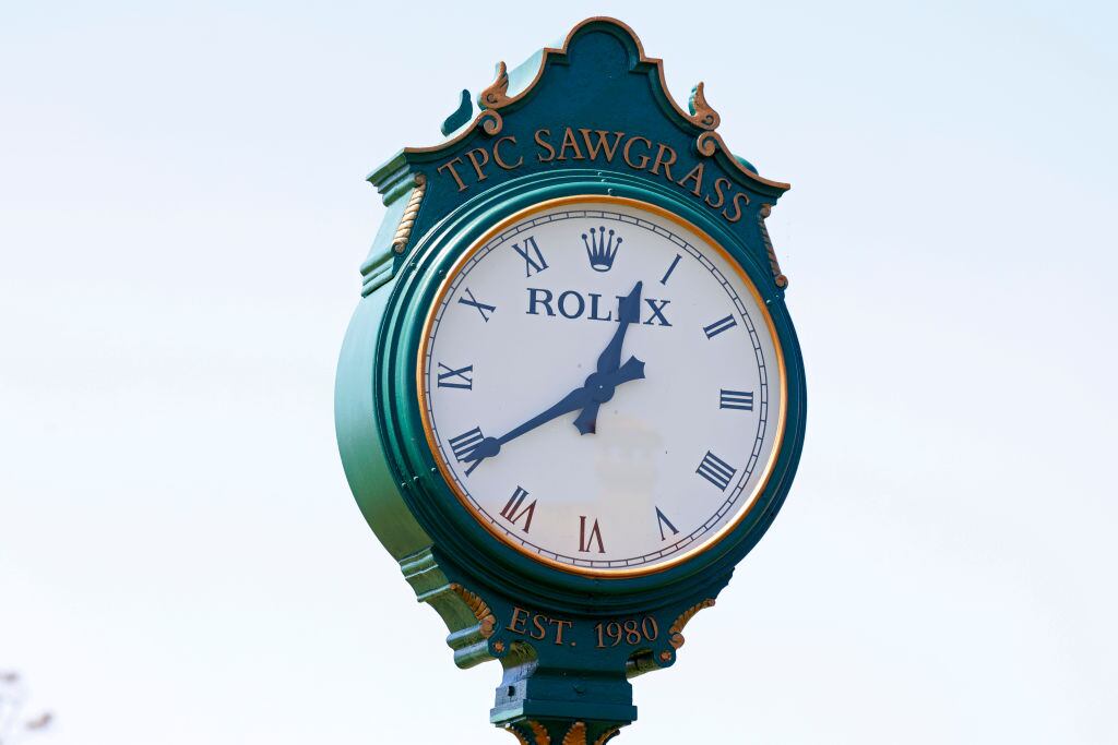 PONTE VEDRA BEACH, FL - MARCH 08: A general view of the clock near the practice range on March 8, 2023, during practice for THE PLAYERS Championship at TPC Sawgrass in Ponte Vedra Beach, Florida. (Photo by Brian Spurlock/Icon Sportswire via Getty Images)