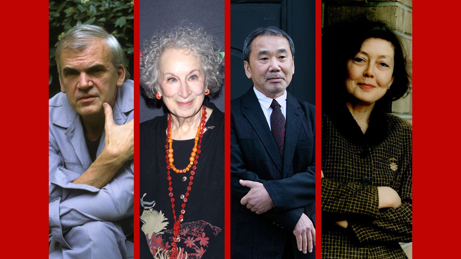 Milan Kundera, Margaret Atwood, Haruki Murakami y Anne Carson. Fotos: Getty Images.