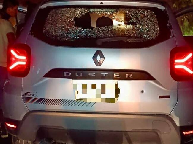 Vehículo impactado con arma de fuego en Barbacoas . Foto: Cortesía