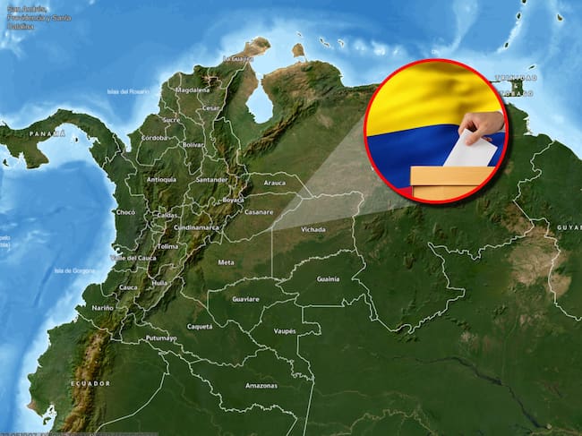 Mapa político de Colombia e imagen de referencia de elecciones en Colombia. Fotos: Colombia en Mapas y Getty Images.
