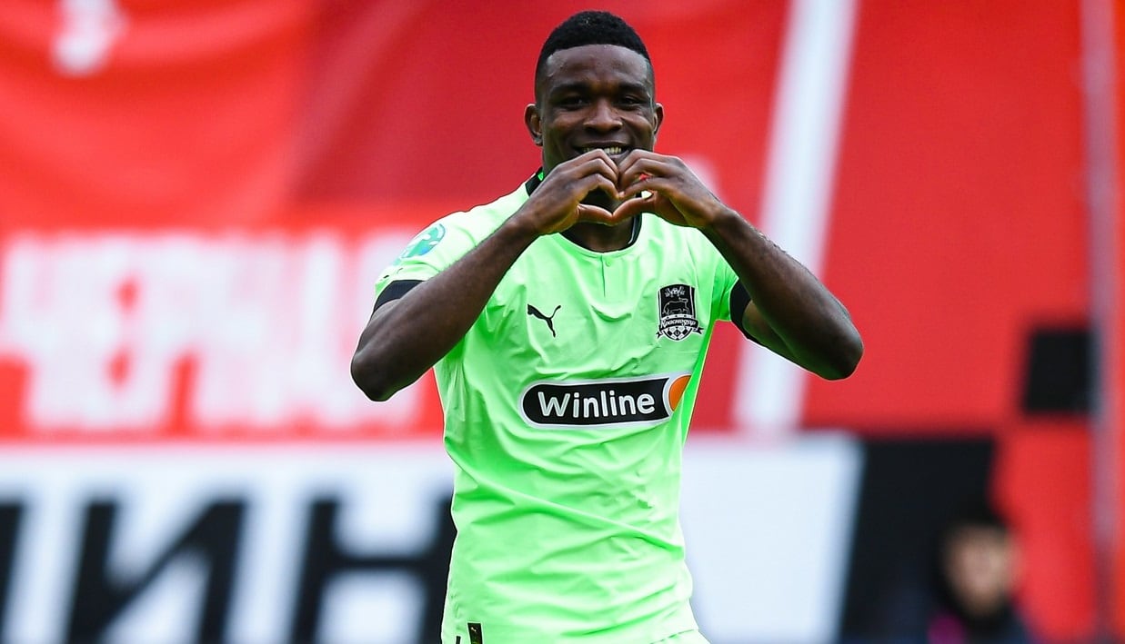 Jhon Córdoba celebra un gol con el Krasnodar de Rusia / Foto: @FCKrasnodar