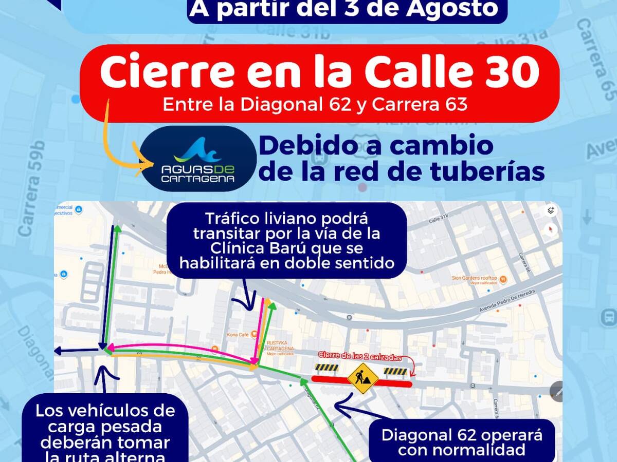 Plan de tránsito en la Avenida El Consulado por trabajos de la empresa Aguas de Cartagena
