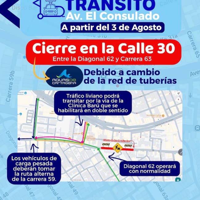 Manejo del tráfico por trabajos de Aguas de Cartagena