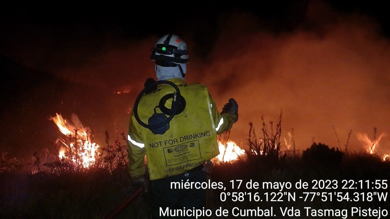 Más de120 hectareas de vegetación incineradas tras gran incendio en Cumbal. Vda Tasmag Pistejo. | Foto: Bomberos Cumbal