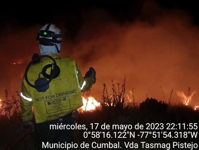 Más de120 hectareas de vegetación incineradas tras gran incendio en Cumbal. Vda Tasmag Pistejo. | Foto: Bomberos Cumbal