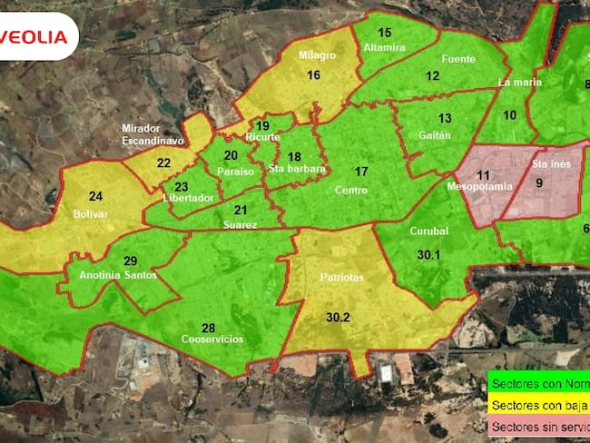 Así es el mapeo de cómo avanza el suministro de agua en Tunja. Imagen | Veolia Aguas de Tunja