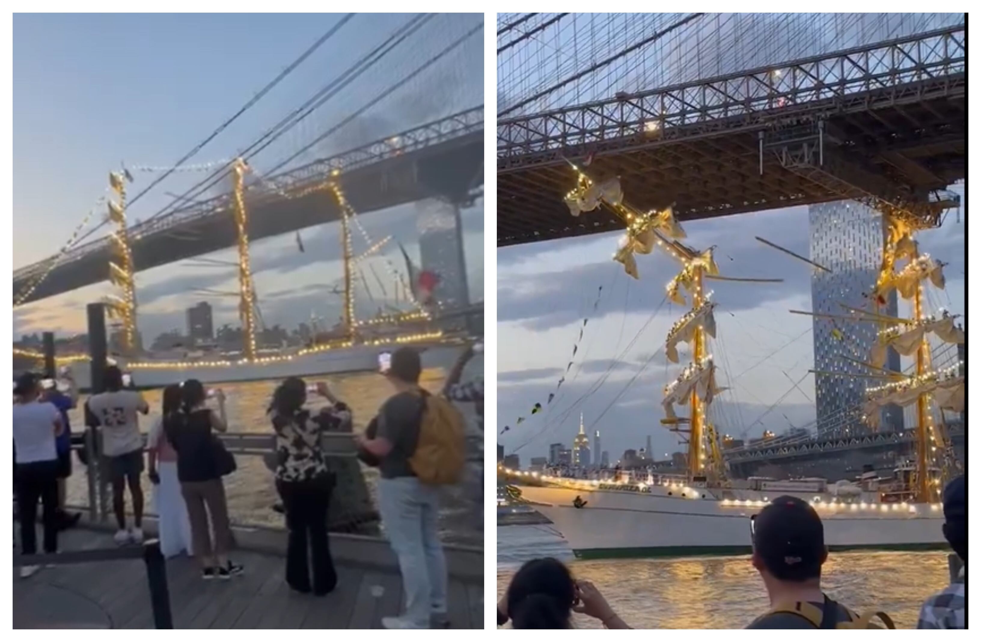 Velero Cuauhtémoc choca con Puente de Brooklyn en Nueva York - Cortesía X