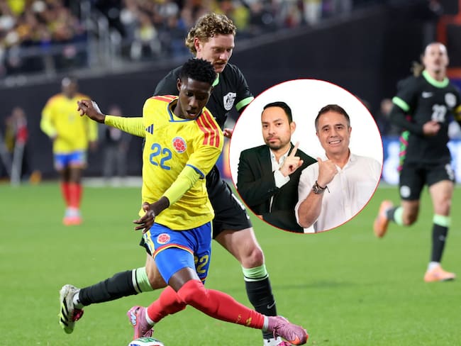 Yáser Asprilla de Selección Colombia y Girona, oficial de Conmebol, en 'X'; y Steven Arce, con César Augusto Londoño / Oficial de El Pulso del Fútbol, en 'X'.