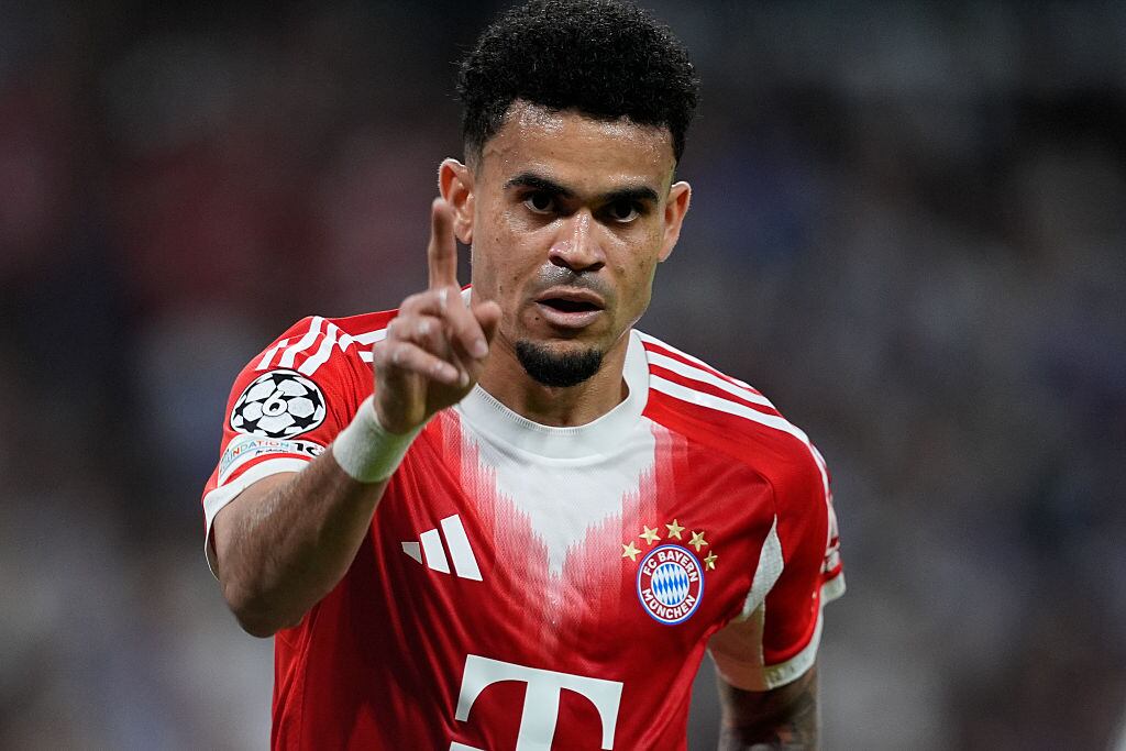 MADRID, SPAIN - APRIL 07: Luis Diaz of Bayern Munich celebrates after scoring his team's first goal during the UEFA Champions League 2025/26 Quarter-finals First Leg match between Real Madrid C.F. and Bayern Munich at Bernabeu stadium on April 07, 2026, in Madrid, Spain. (Photo By Oscar J. Barroso/Europa Press via Getty Images)
