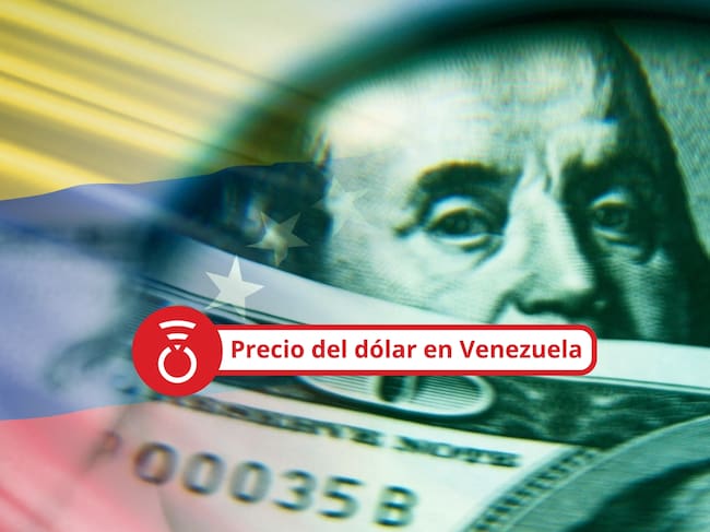 De fondo: Dólares estadounidenses, vistos desde una lupa. Sobre estos, una imagen traslúcida de la bandera de Venezuela (Crédito: Getty Images)