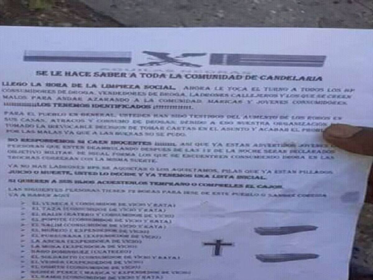 Encapuchados entregaron panfletos amenazantes en Candelaria