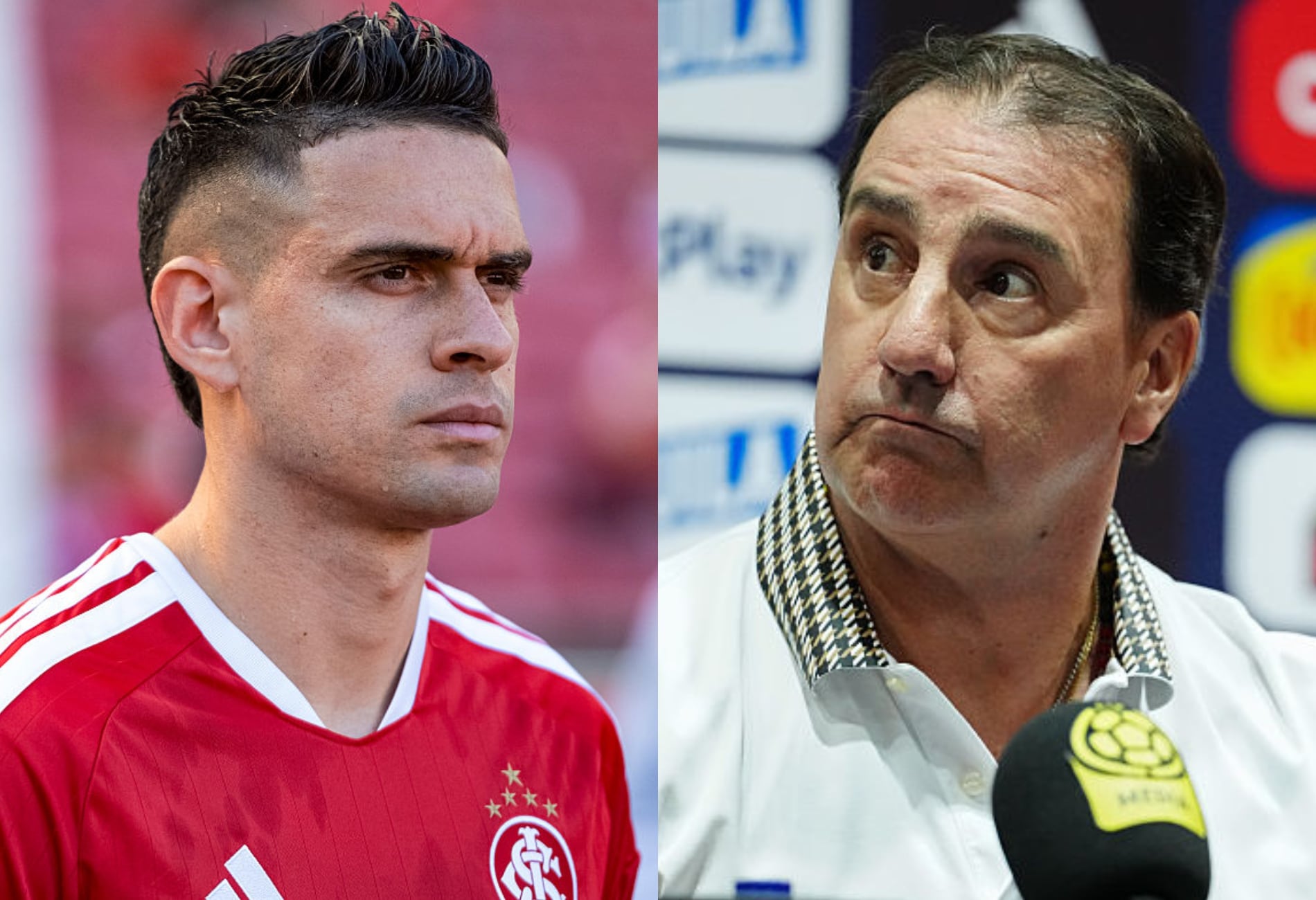 Rafael Santos Borré y Néstor Lorenzo. Foto: (Photo by Max Peixoto/Eurasia Sport Images/Getty Images) / (Photo by Andres Rot/Getty Images)