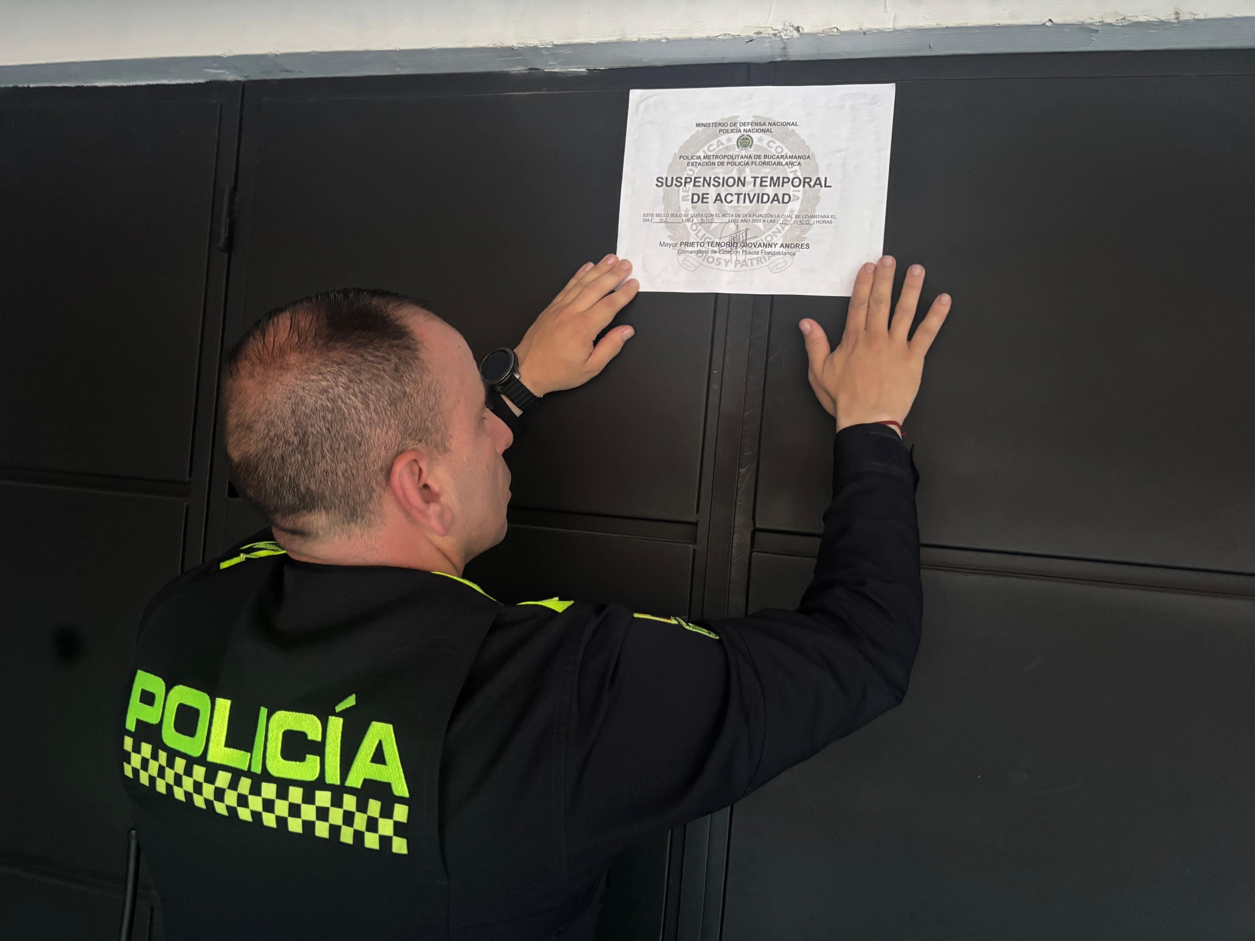 Fuero sellados seis establecimientos comerciales en Floridablanca. Foto: Alcaldía de Floridablanca. 