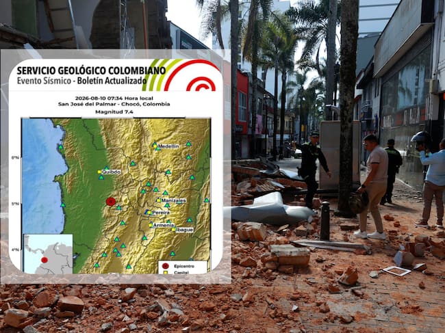 Imagen del terremoto tomada de EFE (Crédito: EFE) // Confirmación del terremoto tomada de X (Servicio Geológico Colombiano)