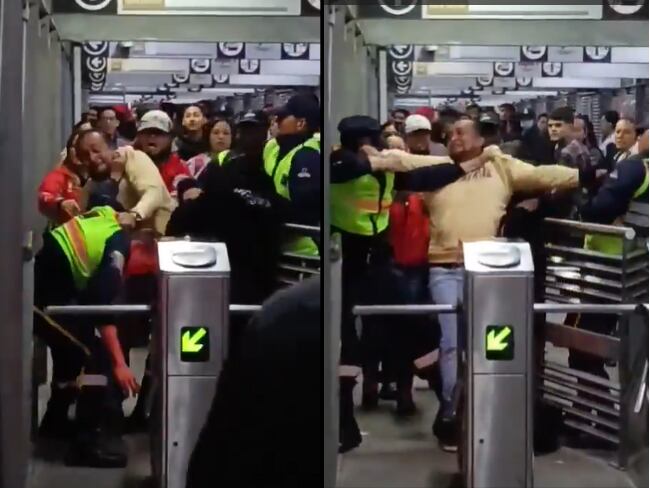 Video: fuerte riña entre guardas de seguridad y pasajeros en una estación de Transmilenio