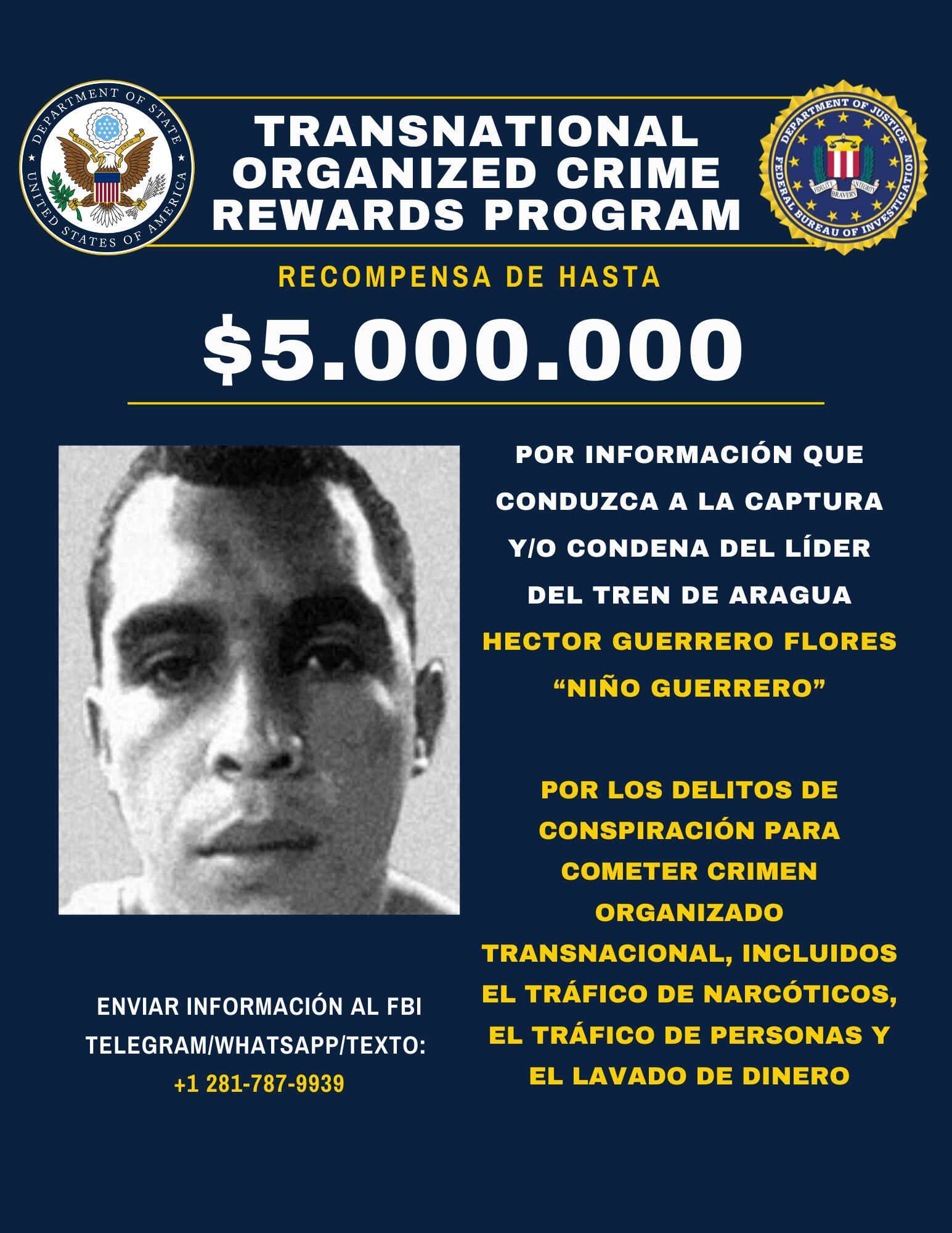 EE.UU. ofrece recompensa por ‘Niño Guerrero’ y sanciona a cabecillas del Tren de Aragua