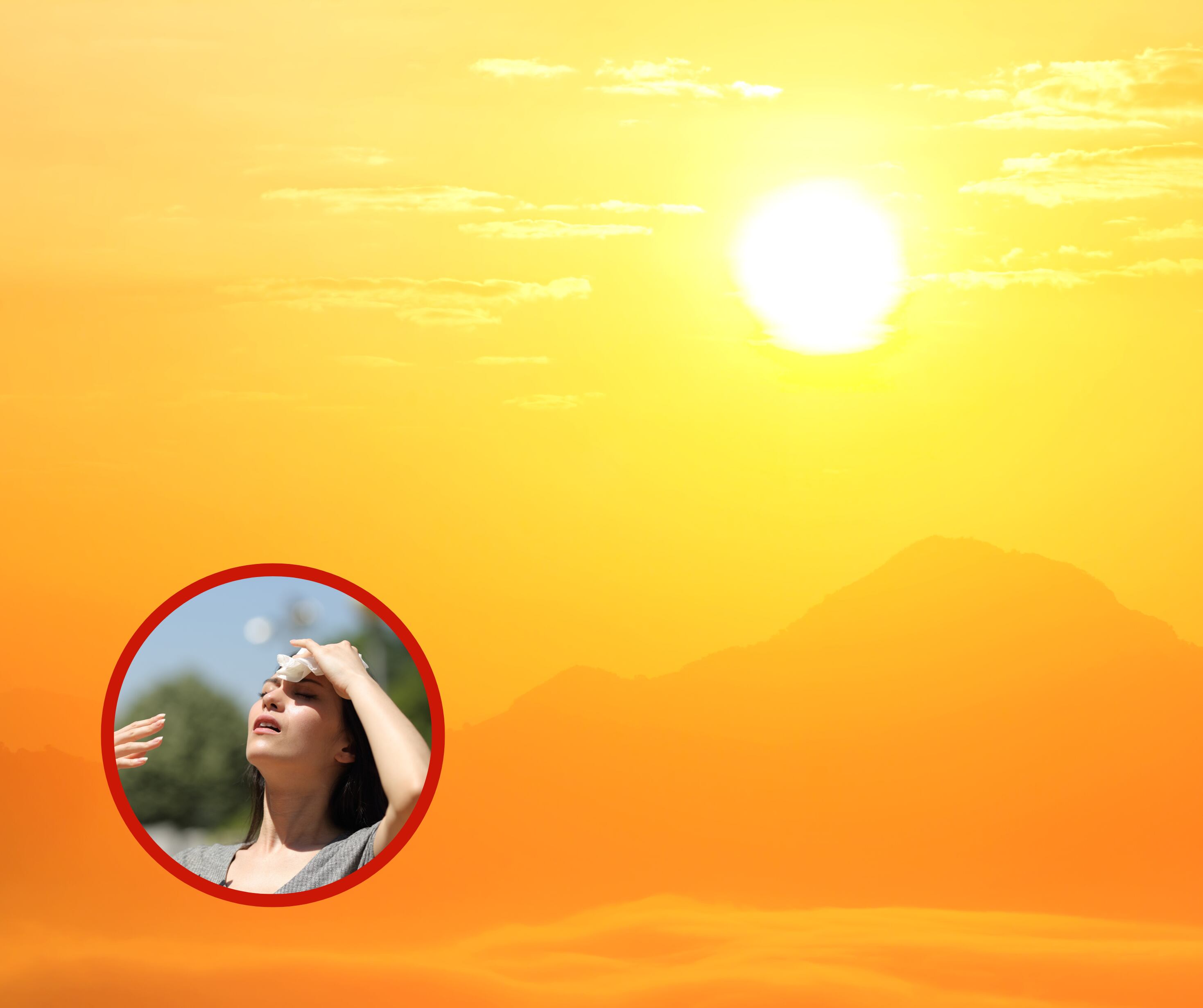 Calor extremo y mujer con golpe de calor (Fotos vía Getty Images)