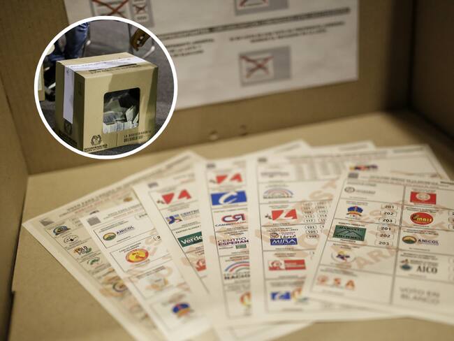Urna de votaciones en Colombia y de fondo tarjetones electorales (Fotos vía Colprensa)