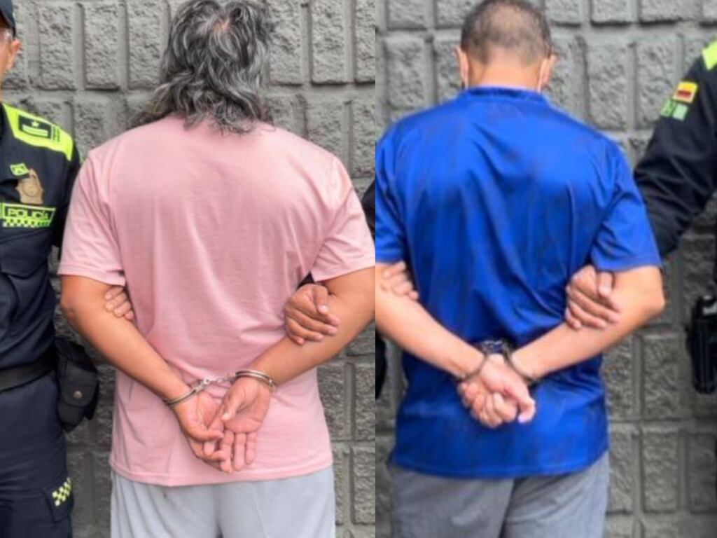Dos hombres capturados por delitos sexuales. Foto: alcaldía de Medellín.